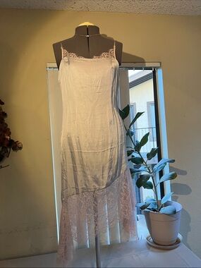 Delicate Pink Lace-Trim Slip Dress in Silver